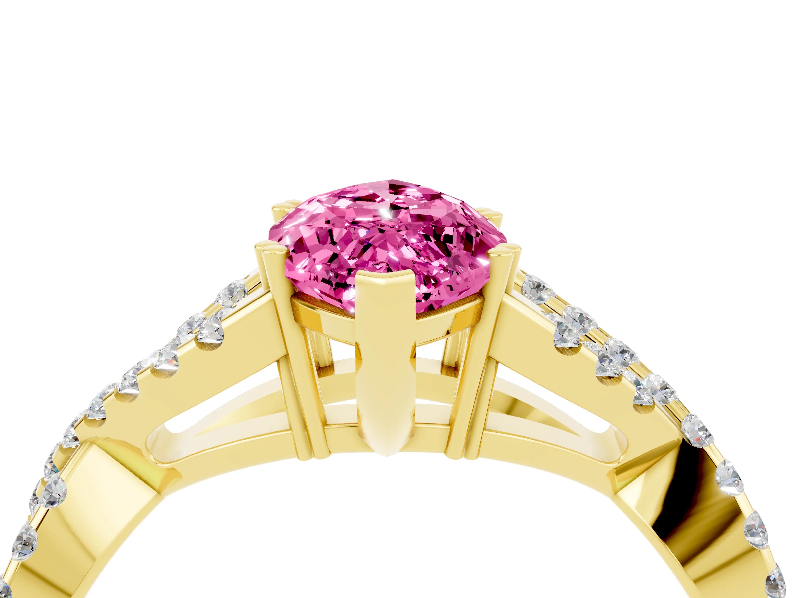 Yellow gold Marquise Cut Pink Sapphire Solitaire Ring with Four-Prong Setting and Twisted Pavé Band_16