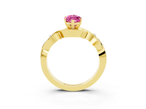 Yellow gold Marquise Cut Pink Sapphire Solitaire Ring with Milgrain Pavé Band and Four-Prong Setting_15