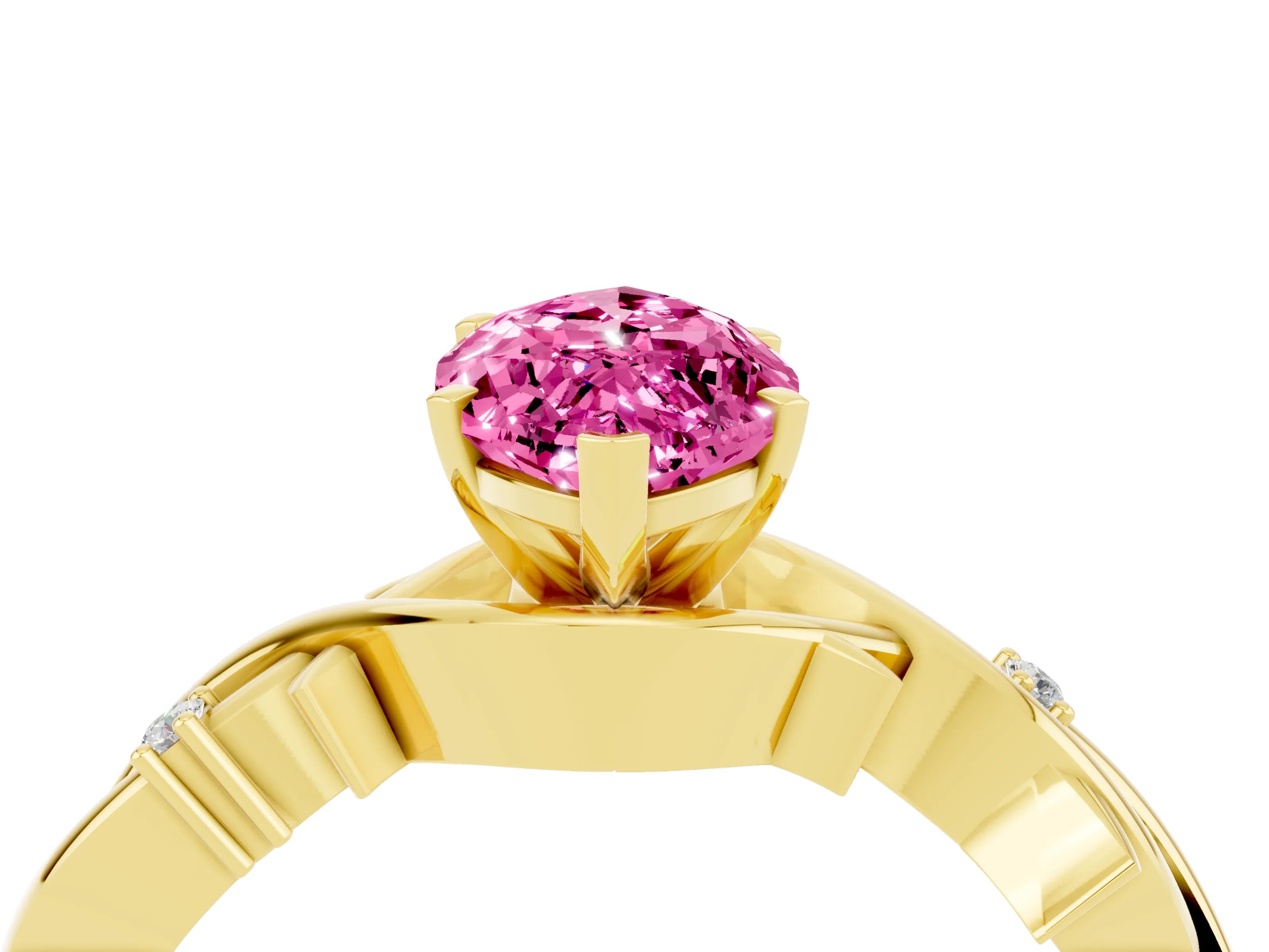 Yellow gold Marquise Cut Pink Sapphire Solitaire Ring with Milgrain Pavé Band and Four-Prong Setting_16
