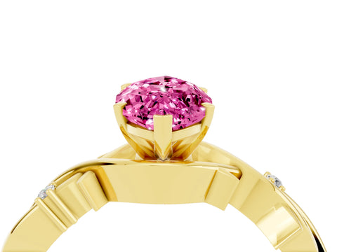 Yellow gold Marquise Cut Pink Sapphire Solitaire Ring with Milgrain Pavé Band and Four-Prong Setting_22