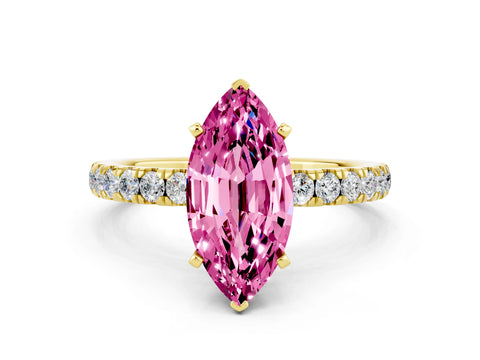 Yellow gold Marquise Cut Pink Sapphire Solitaire Ring with Pavé Accents and Four-Prong Setting_24