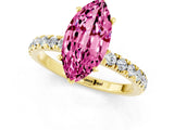 Yellow gold Marquise Cut Pink Sapphire Solitaire Ring with Pavé Accents and Four-Prong Setting_25
