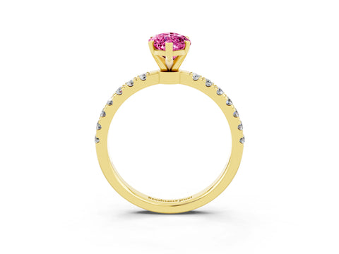 Yellow gold Marquise Cut Pink Sapphire Solitaire Ring with Pavé Accents and Four-Prong Setting_27