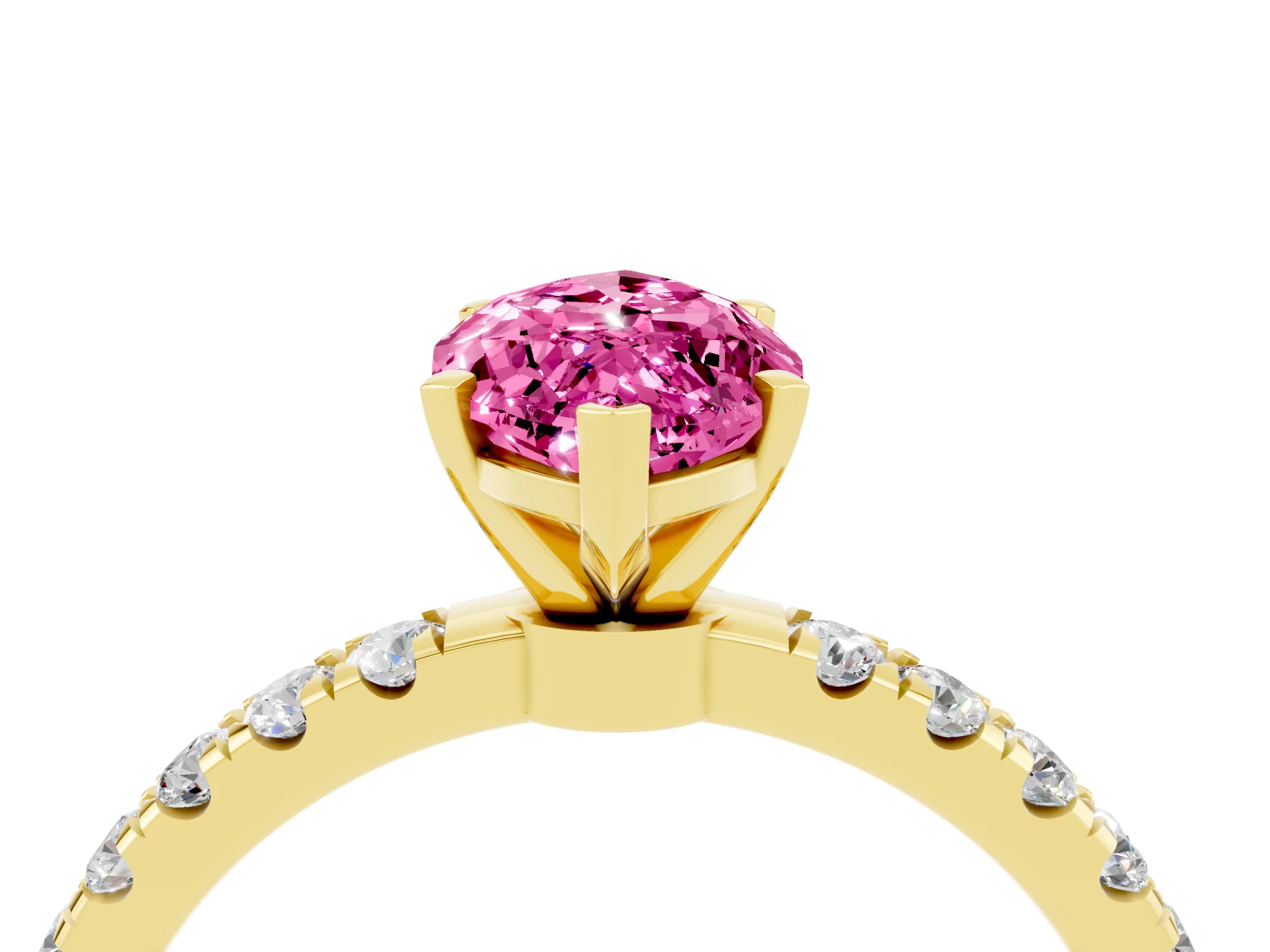Yellow gold Marquise Cut Pink Sapphire Solitaire Ring with Pavé Accents and Four-Prong Setting_28