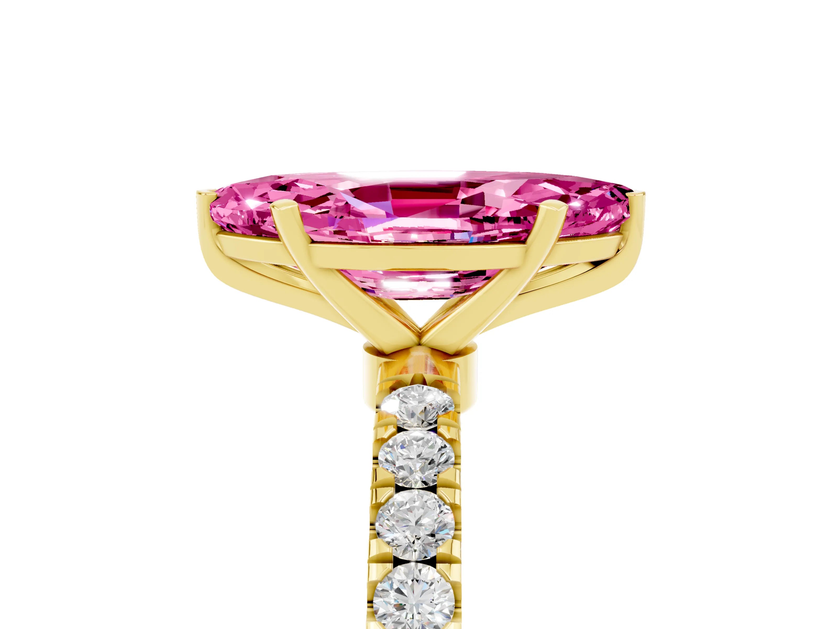 Yellow gold Marquise Cut Pink Sapphire Solitaire Ring with Pavé Accents and Four-Prong Setting_29