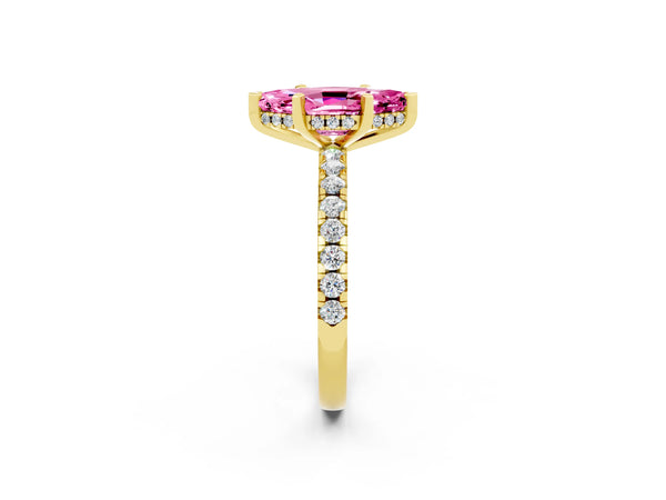 Yellow gold Marquise Cut Pink Sapphire Solitaire Ring with Round  Pavé Band and Four-Prong Setting