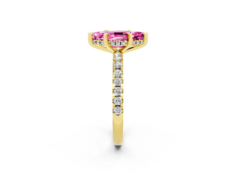 Yellow gold Marquise Cut Pink Sapphire Solitaire Ring with Pavé Band and Four-Prong Setting_62