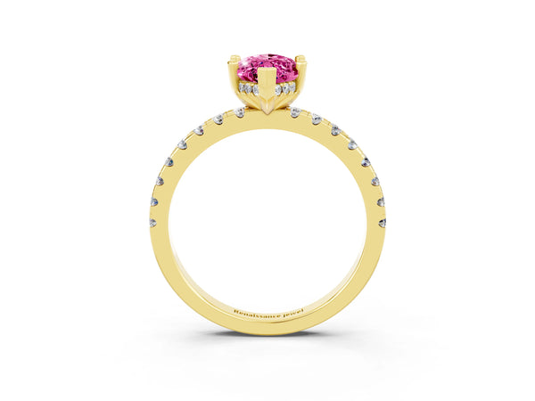 Yellow gold Marquise Cut Pink Sapphire Solitaire Ring with Round  Pavé Band and Four-Prong Setting