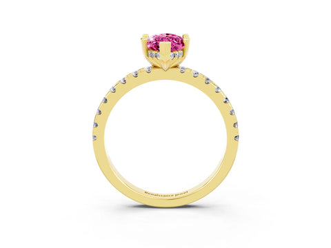 Yellow gold Marquise Cut Pink Sapphire Solitaire Ring with Pavé Band and Four-Prong Setting_63