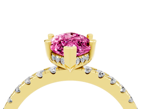 Yellow gold Marquise Cut Pink Sapphire Solitaire Ring with Pavé Band and Four-Prong Setting_64