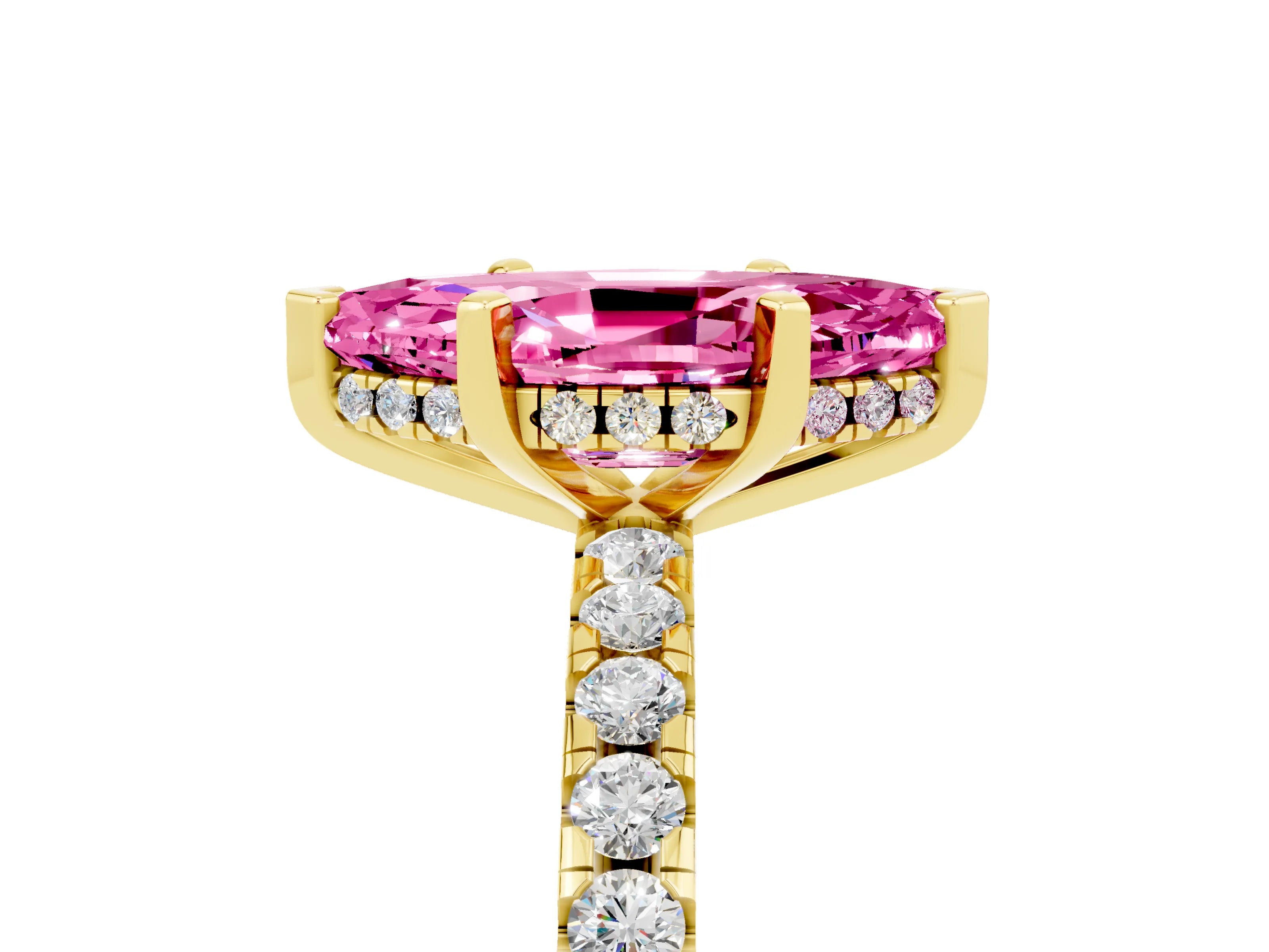 Yellow gold Marquise Cut Pink Sapphire Solitaire Ring with Pavé Band and Four-Prong Setting_65