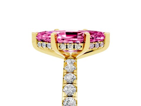 Yellow gold Marquise Cut Pink Sapphire Solitaire Ring with Pavé Band and Four-Prong Setting_65