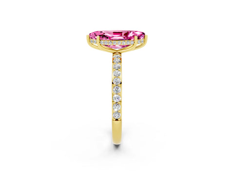 Yellow gold Marquise Cut Pink Sapphire Solitaire Ring with Pavé Band and Hidden Halo_14