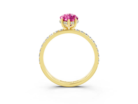 Yellow gold Marquise Cut Pink Sapphire Solitaire Ring with Pavé Band and Hidden Halo_15
