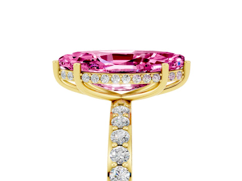 Yellow gold Marquise Cut Pink Sapphire Solitaire Ring with Pavé Band and Hidden Halo_17