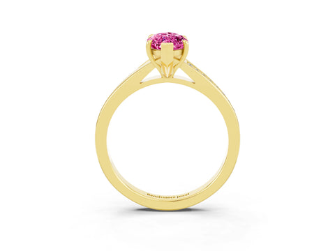 Yellow gold Marquise Cut Pink Sapphire Solitaire Ring with Pavé Band and Prong Setting_15