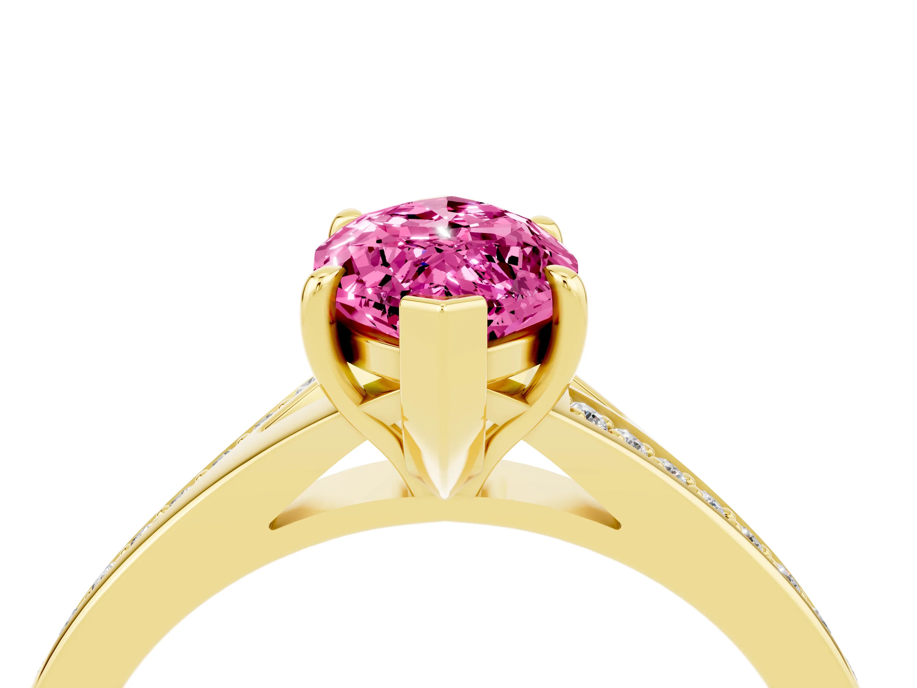 Yellow gold Marquise Cut Pink Sapphire Solitaire Ring with Pavé Band and Prong Setting_16
