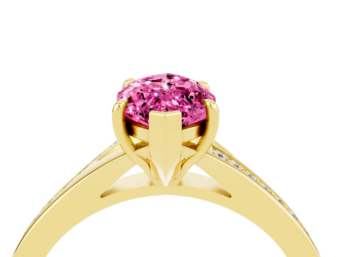 Yellow gold Marquise Cut Pink Sapphire Solitaire Ring with Pavé Band and Prong Setting_16