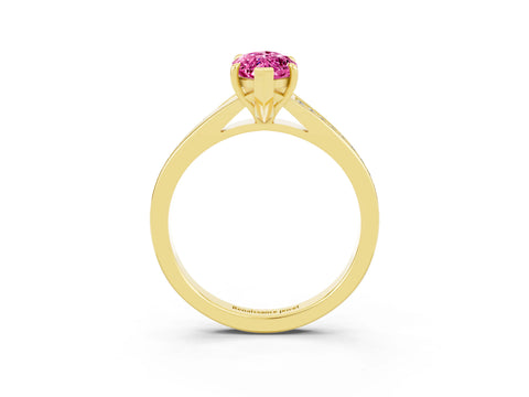Yellow gold Marquise Cut Pink Sapphire Solitaire Ring with Pavé Band and Prong Setting_3