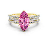 Yellow gold Marquise Cut Pink Sapphire Solitaire Ring with Pavé and Channel Set Band_24