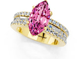 Yellow gold Marquise Cut Pink Sapphire Solitaire Ring with Pavé and Channel Set Band_25