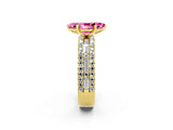 Yellow gold Marquise Cut Pink Sapphire Solitaire Ring with Pavé and Channel Set Band_26