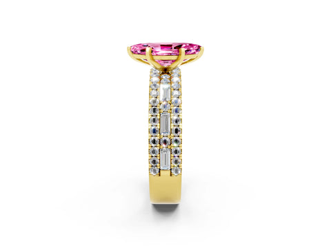 Yellow gold Marquise Cut Pink Sapphire Solitaire Ring with Pavé and Channel Set Band_26