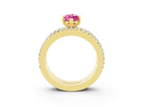 Yellow gold Marquise Cut Pink Sapphire Solitaire Ring with Pavé and Channel Set Band_27