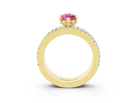 Yellow gold Marquise Cut Pink Sapphire Solitaire Ring with Pavé and Channel Set Band_27