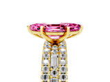 Yellow gold Marquise Cut Pink Sapphire Solitaire Ring with Pavé and Channel Set Band_29