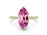 Yellow gold Marquise Cut Pink Sapphire Solitaire Ring with Pave Band and Four Prong Setting_36
