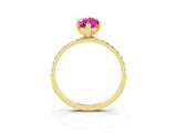 Yellow gold Marquise Cut Pink Sapphire Solitaire Ring with Pave Band and Four Prong Setting_39