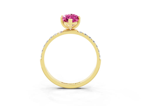 Yellow gold Marquise Cut Pink Sapphire Solitaire Ring with Pave Band and Four Prong Setting_39