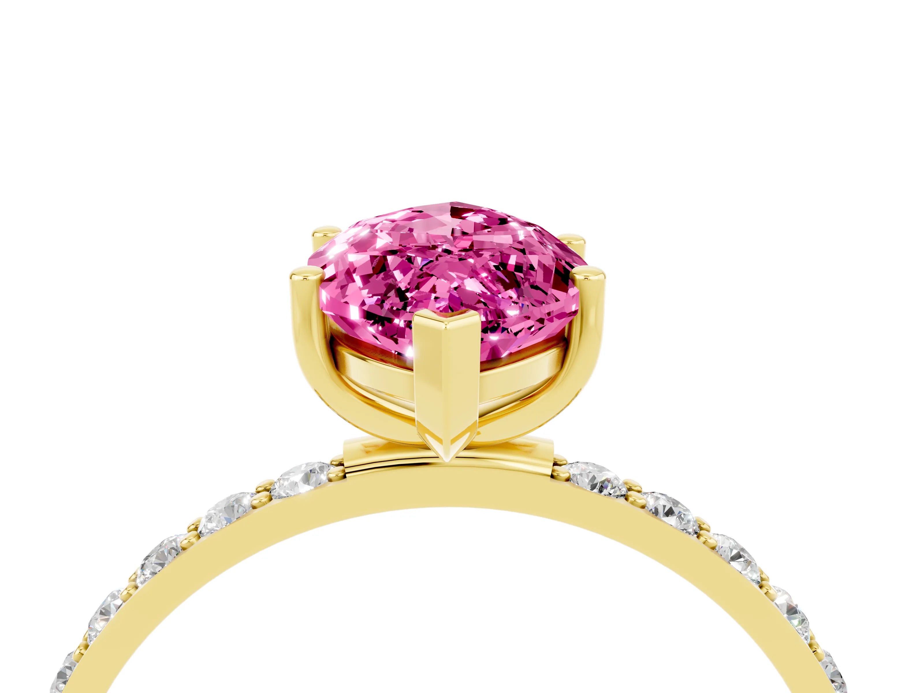 Yellow gold Marquise Cut Pink Sapphire Solitaire Ring with Pave Band and Four Prong Setting_40