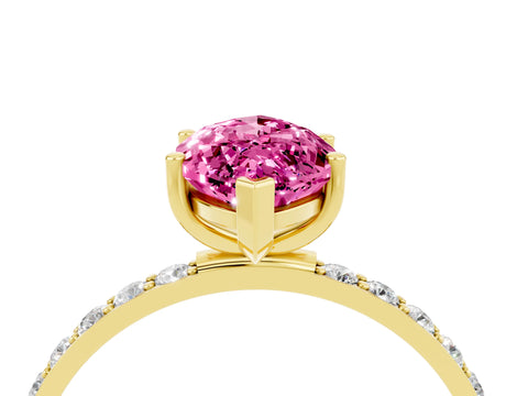 Yellow gold Marquise Cut Pink Sapphire Solitaire Ring with Pave Band and Four Prong Setting_40