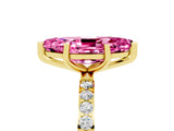 Yellow gold Marquise Cut Pink Sapphire Solitaire Ring with Pave Band and Four Prong Setting_41