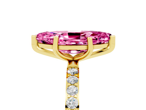 Yellow gold Marquise Cut Pink Sapphire Solitaire Ring with Pave Band and Four Prong Setting_41