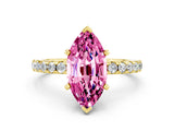 Yellow gold Marquise Cut Pink Sapphire Solitaire Ring with Round  Pavé Band and Four-Prong Setting_36