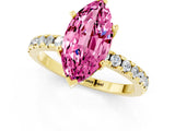 Yellow gold Marquise Cut Pink Sapphire Solitaire Ring with Round  Pavé Band and Four-Prong Setting_37
