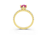 Yellow gold Marquise Cut Pink Sapphire Solitaire Ring with Round  Pavé Band and Four-Prong Setting_39