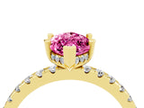 Yellow gold Marquise Cut Pink Sapphire Solitaire Ring with Round  Pavé Band and Four-Prong Setting_40
