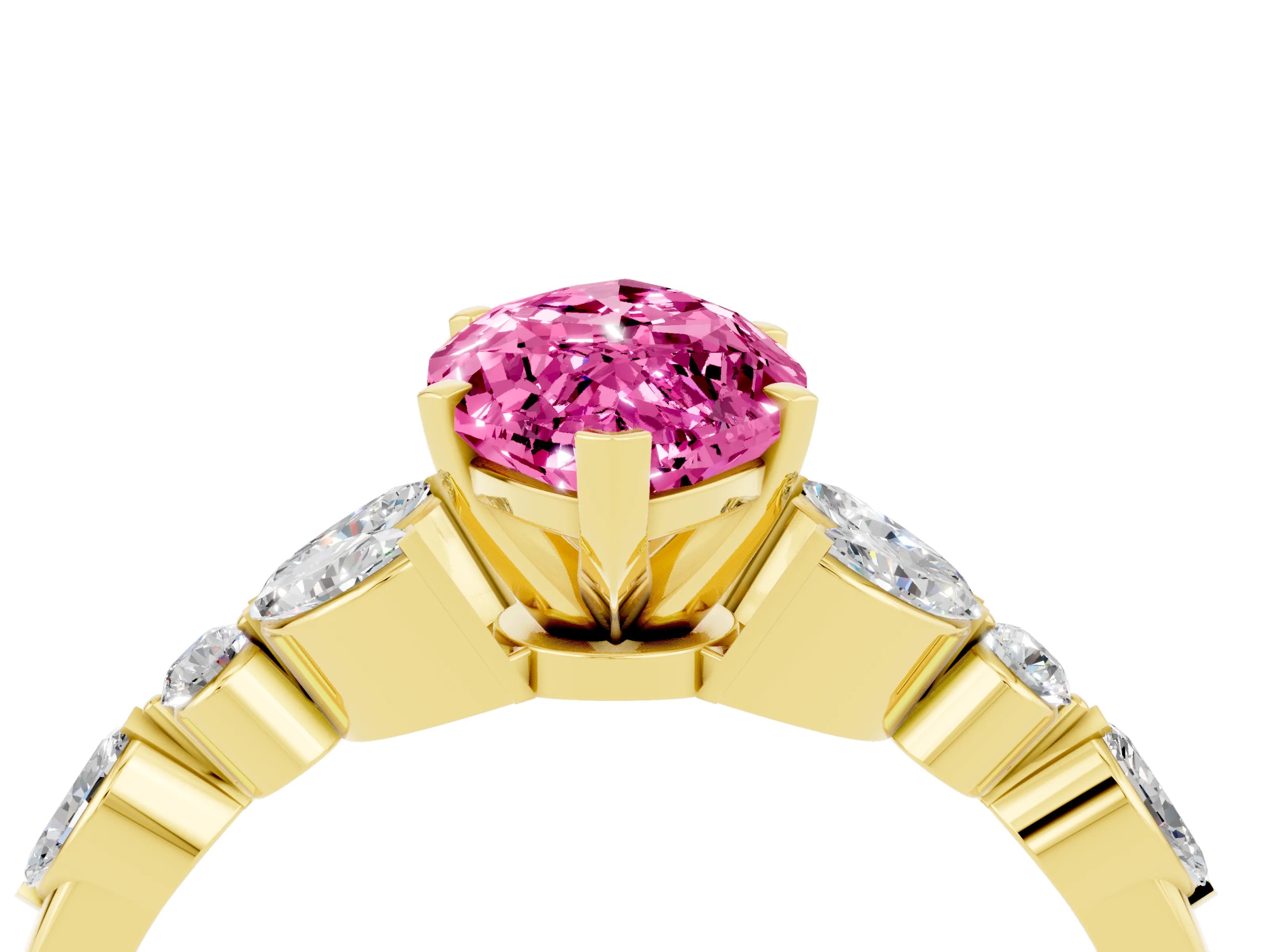 Yellow gold Marquise Cut Pink Sapphire Solitaire Ring with Side Stones and Four-Prong Setting_16