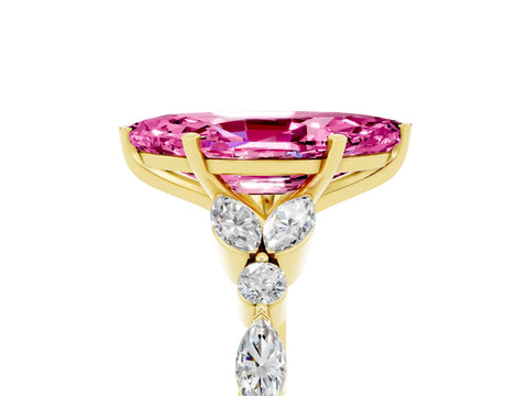 Yellow gold Marquise Cut Pink Sapphire Solitaire Ring with Side Stones and Four-Prong Setting_17