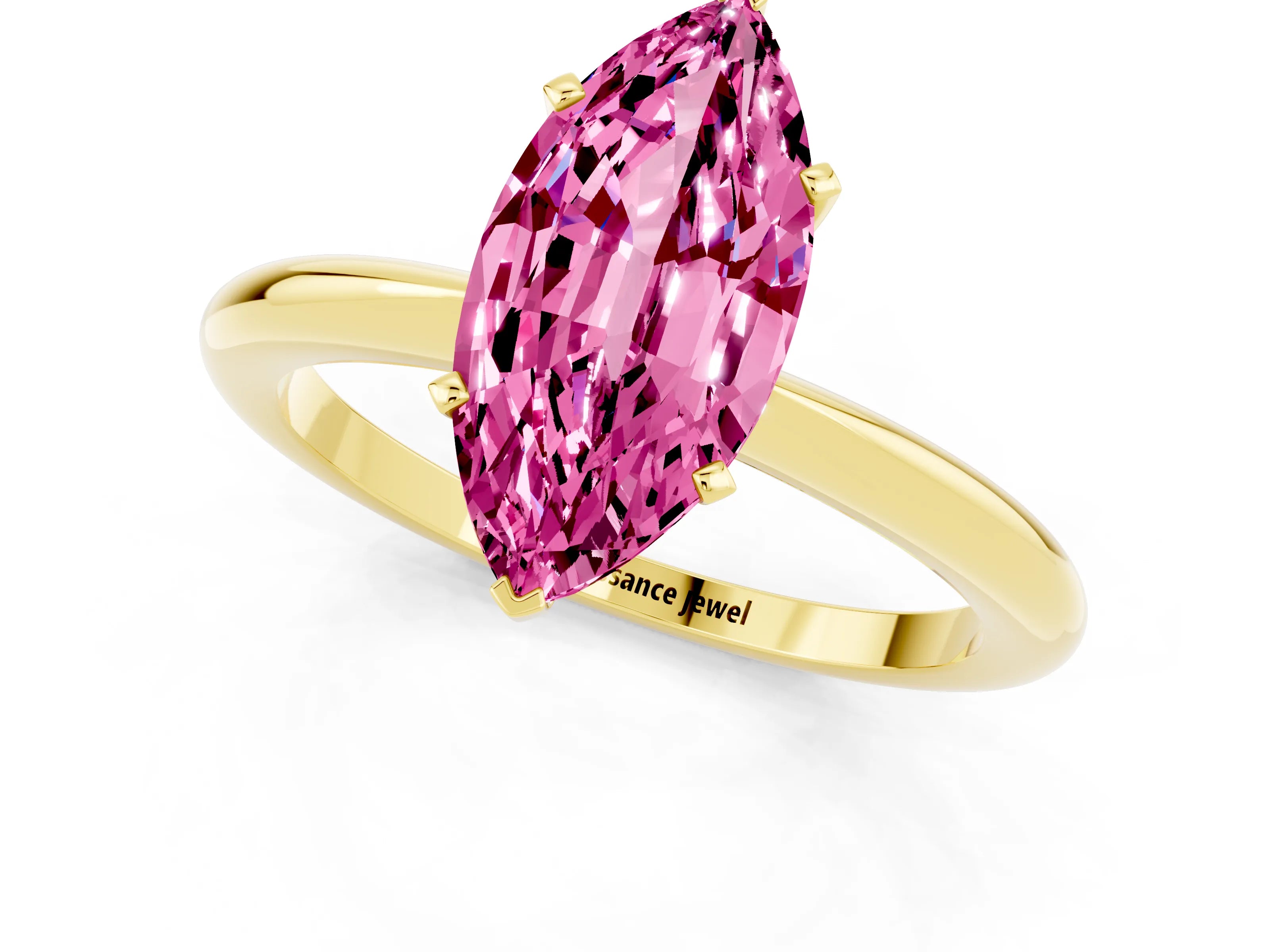 Yellow gold Marquise Cut Pink Sapphire Solitaire Ring with Six-Prong Setting and Classic Band_1
