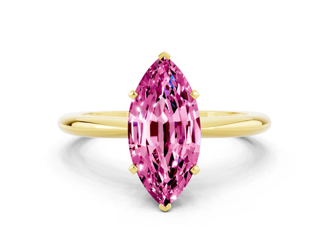 Yellow gold Marquise Cut Pink Sapphire Solitaire Ring with Six-Prong Setting and Classic Band