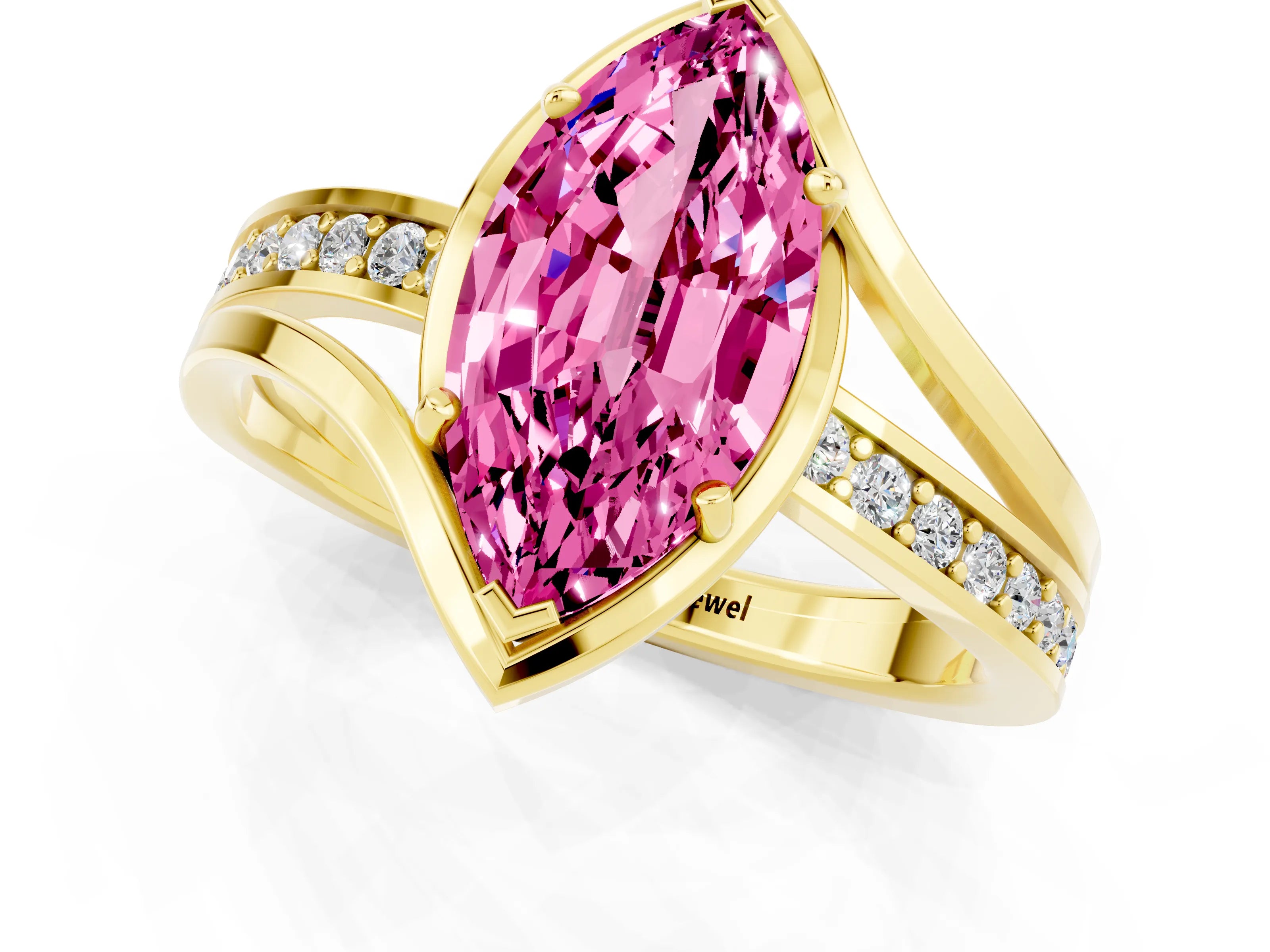 Yellow gold Marquise Cut Pink Sapphire Solitaire Ring with Split Shank and Prong Setting_1