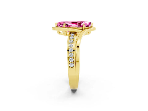 Yellow gold Marquise Cut Pink Sapphire Solitaire Ring with Split Shank and Prong Setting_2