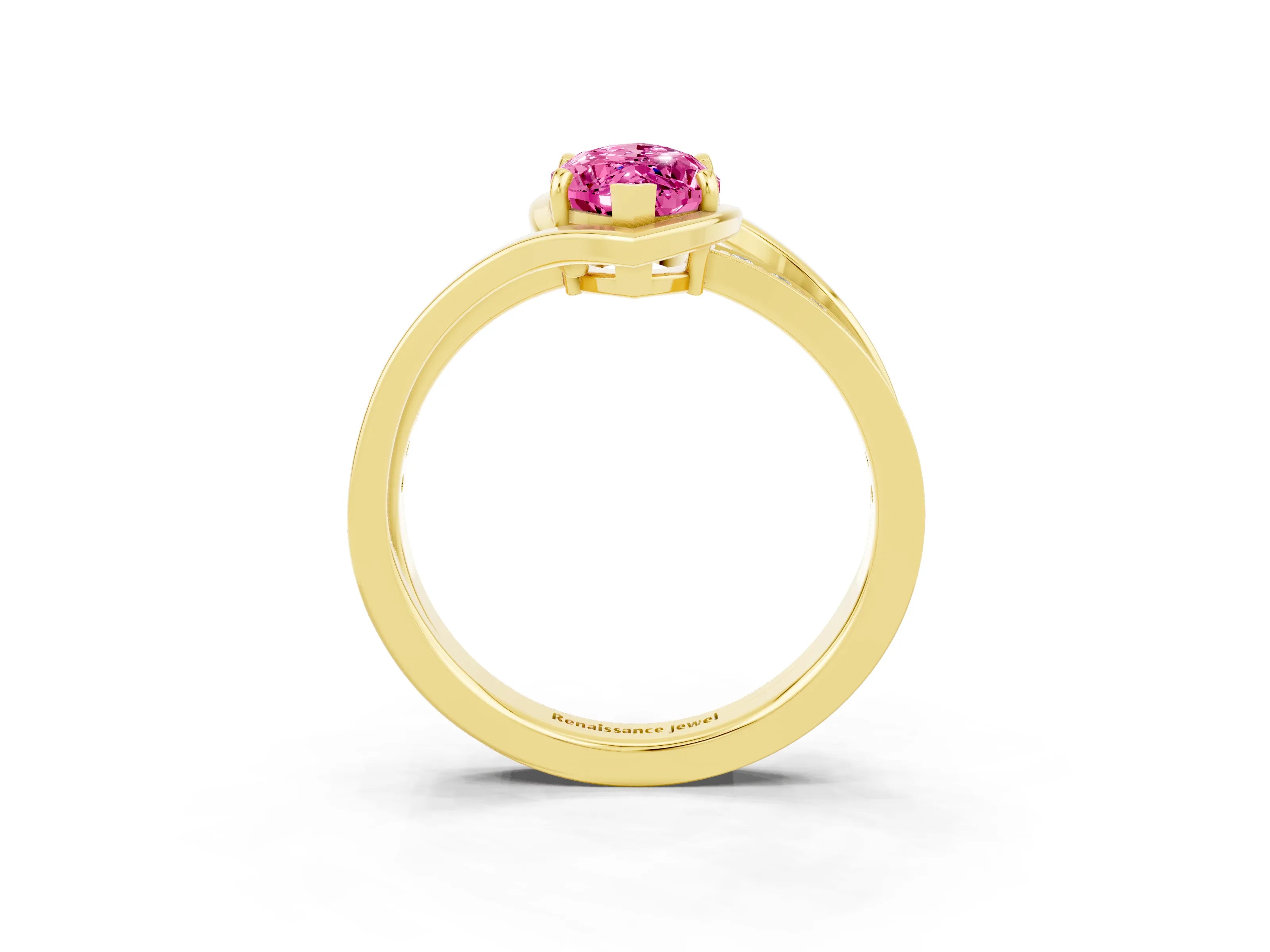 Yellow gold Marquise Cut Pink Sapphire Solitaire Ring with Split Shank and Prong Setting_3