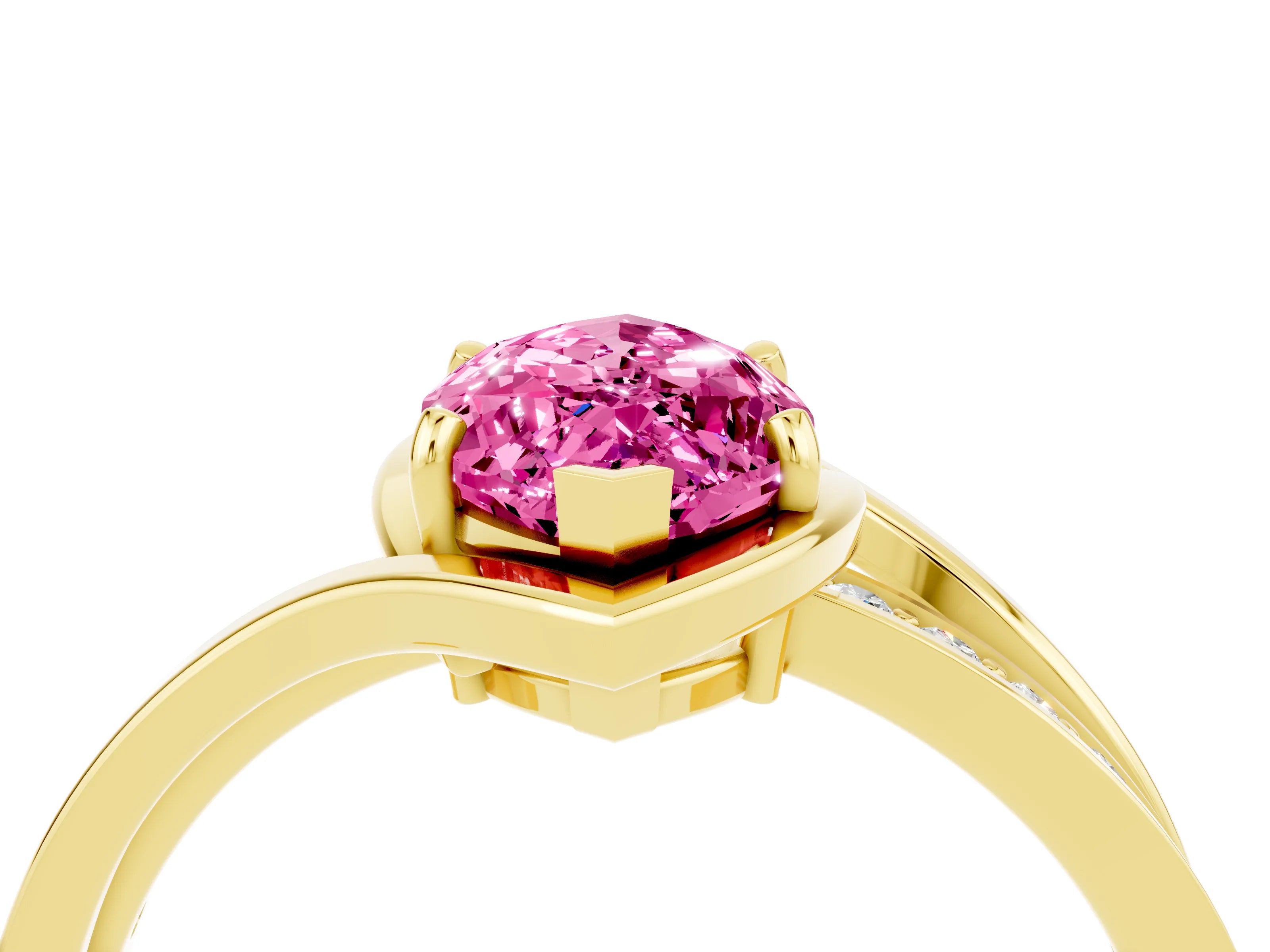 Yellow gold Marquise Cut Pink Sapphire Solitaire Ring with Split Shank and Prong Setting_4