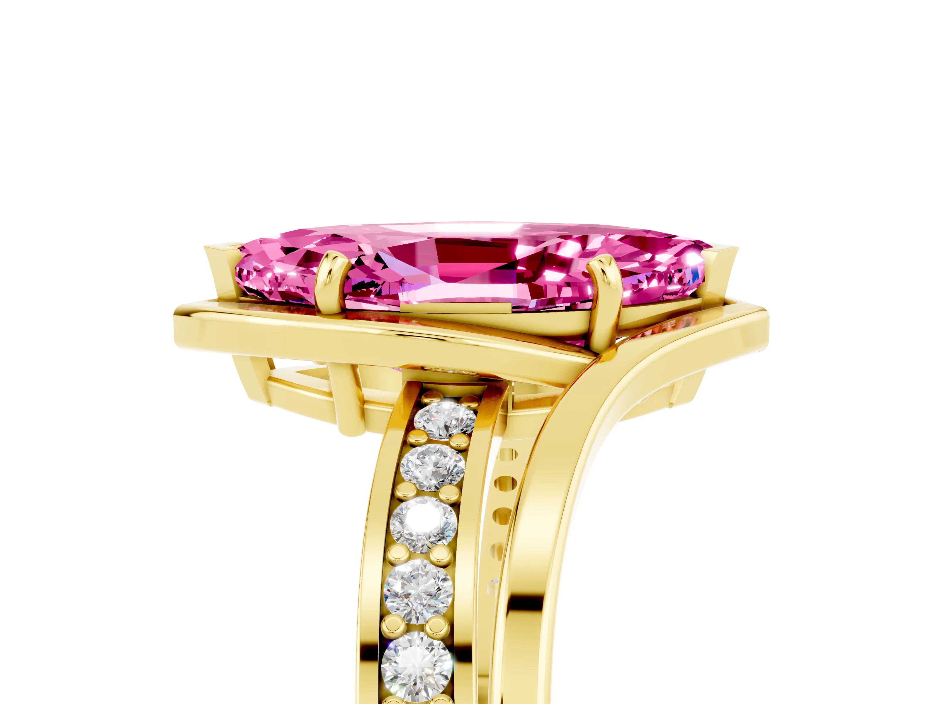 Yellow gold Marquise Cut Pink Sapphire Solitaire Ring with Split Shank and Prong Setting_5